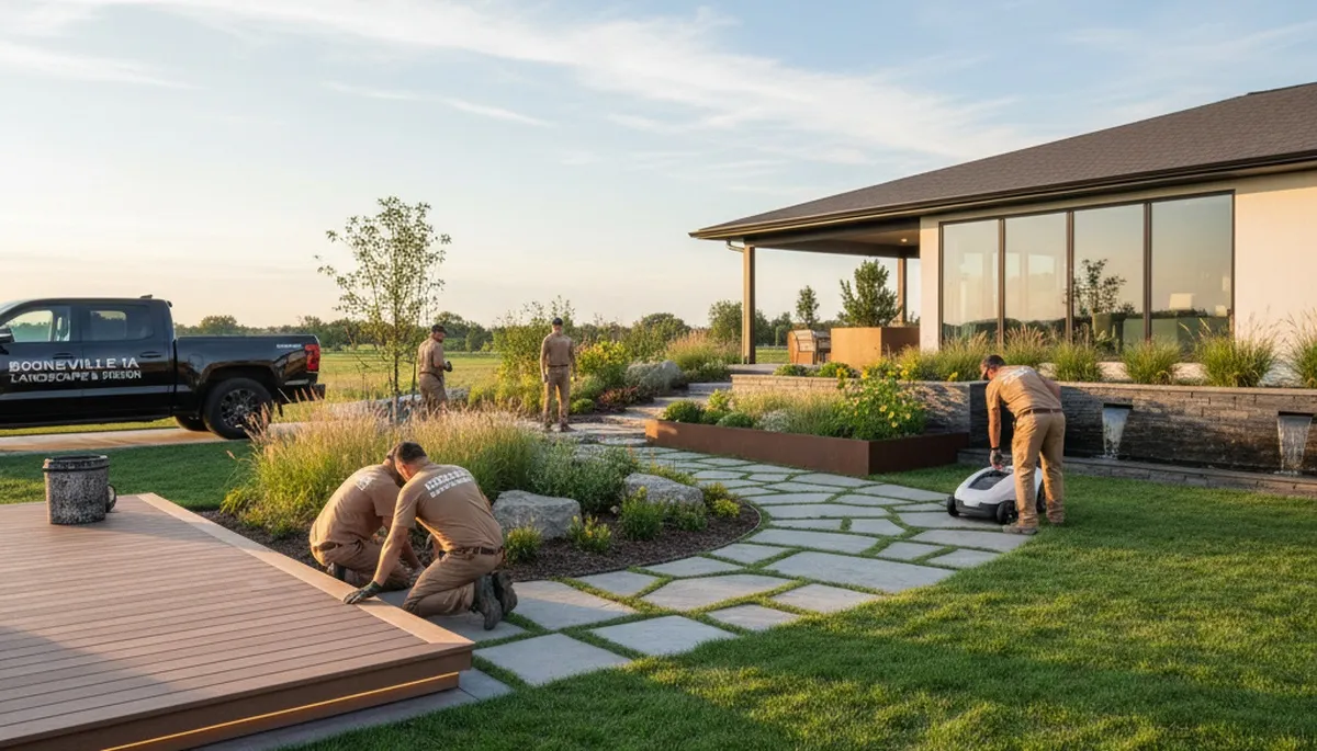Des Moines, IA landscaping crew provides professional lawn care and yard maintenance for local properties